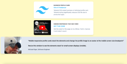 Mobile responsive profile cards styled with Tailwind CSS