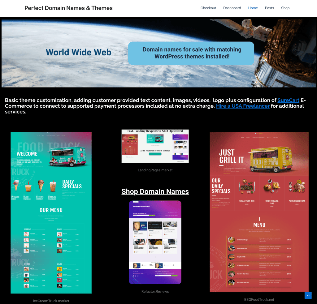 Perfect Domain Names & Themes website screenshot